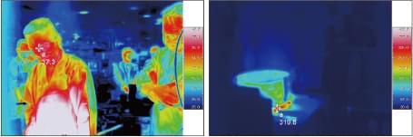 ガスコンロ使用時の調理人および鍋のサーモカメラ画像